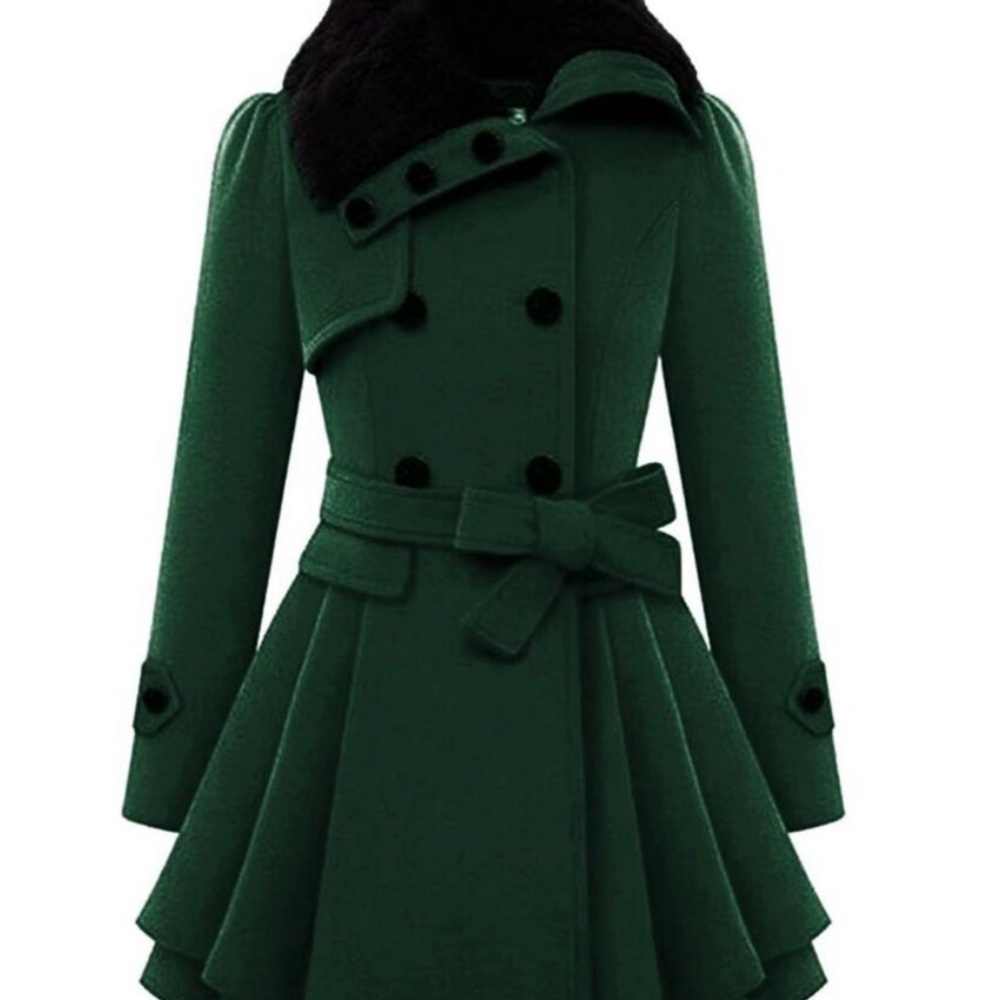 Zeagoo Dark Green Double-Breasted Trench Coat